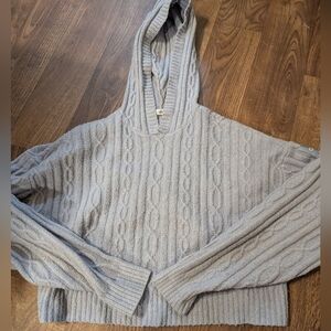 ALO YOGA Cable Knit Winter Bliss Hoodie Xs Women's Light Blue Winter Frost